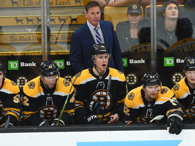 BOSTON, MA - APRIL 19: Head coach Bruce Cassidy of the Boston Bruins watches the third period against the Toronto Maple Leafs in Game Five of the Eastern Conference First Round during the 2019 NHL Stanley Cup Playoffs at the TD Garden on April 19, 2019 in Boston, Massachusetts.