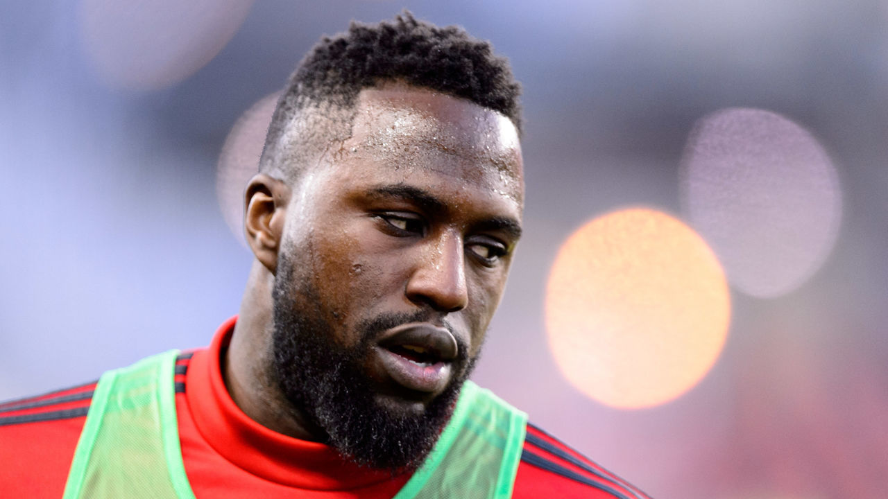 TORONTO, ON - MARCH 29: Jozy Altidore (17) of Toronto FC reacts before the MLS regular season match between Toronto FC and New York City FC on March 29, 2019, at BMO Field in Toronto, ON, Canada.