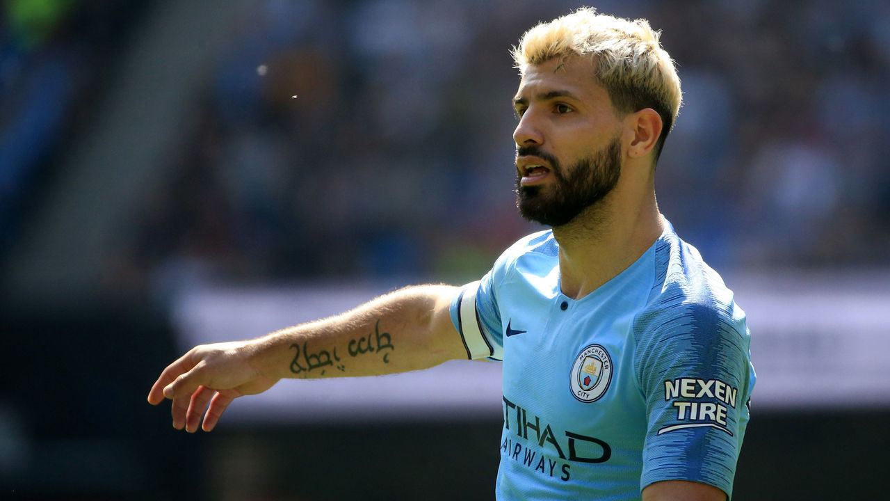 MANCHESTER, ENGLAND - APRIL 20: Sergio Aguero of Manchester City looks on during the Premier League match between Manchester City and Tottenham Hotspur at Etihad Stadium on April 20, 2019 in Manchester, United Kingdom.