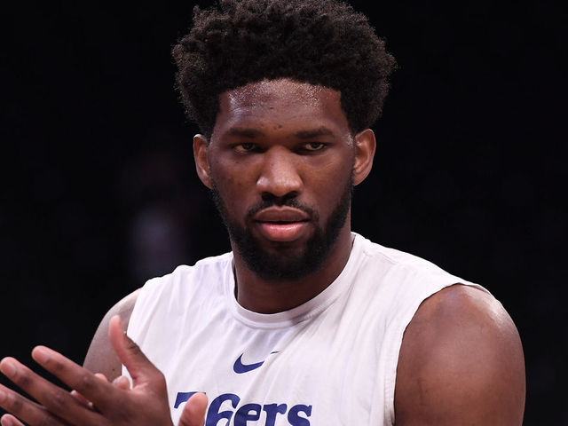 NEW YORK, NY - NOVEMBER 25: Joel Embiid #21 of the Philadelphia 76ers warms up before the game against the Brooklyn Nets at Barclays Center on November 25, 2018 in the Brooklyn borough of New York City.