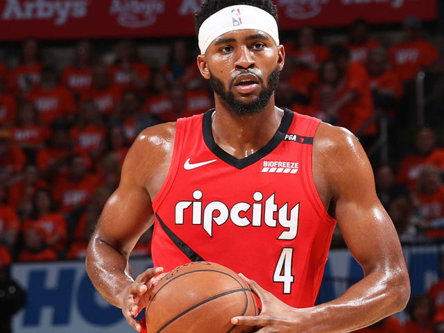 OKLAHOMA CITY, OK - APRIL 19: Maurice Harkless #4 of the Portland Trail Blazers handles the ball against the Oklahoma City Thunder during Round One Game Three of the 2019 NBA Playoffs on April 19, 2019 at Chesapeake Energy Arena in Oklahoma City, Oklahoma. Mandatory Copyright Notice: Copyright 2019 NBAE