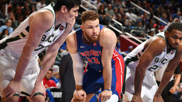 DETROIT, MI - APRIL 20: Blake Griffin #23 of the Detroit Pistons looks on against the Milwaukee Bucks during Game Three of Round One of the 2019 NBA Playoffs on April 20, 2019 at Little Caesars Arena in Detroit, Michigan. NOTE TO USER: User expressly acknowledges and agrees that, by downloading and/or using this photograph, user is consenting to the terms and conditions of the Getty Images License Agreement. Mandatory Copyright Notice: Copyright 2019 NBAE