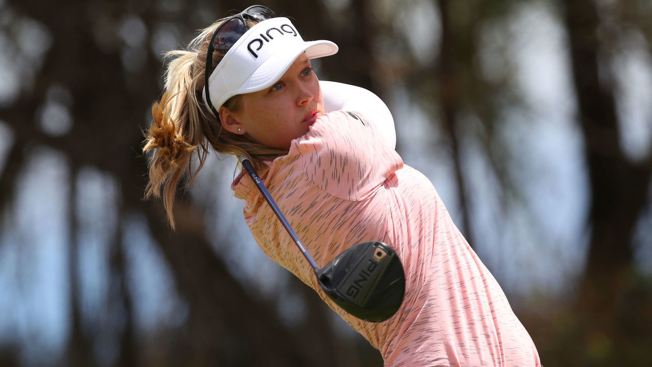KAPOLEI, HAWAII - APRIL 21: Brooke Henderson of Canada watches her drive on the fifth hole during the final round of the LOTTE Championship at Ko Olina Golf Club on April 21, 2019 in Kapolei, Hawaii.