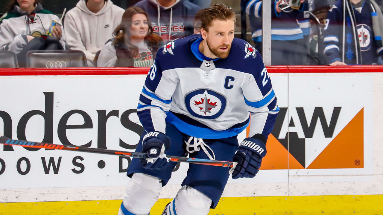 ST. PAUL, MN - APRIL 2: Blake Wheeler #26 of the Winnipeg Jets takes part in the pre-game warm up prior to NHL action against the Minnesota Wild at the Xcel Energy Center on April 2, 2019 in St. Paul, Minnesota.