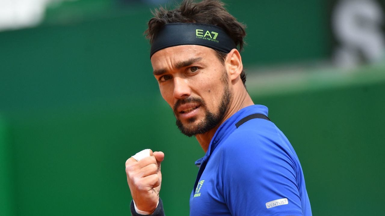 Italy's Fabio Fognini reacts during the final tennis match against Serbia's Dusan Lajovic at the Monte-Carlo ATP Masters Series tournament in Monaco on April 21, 2019.