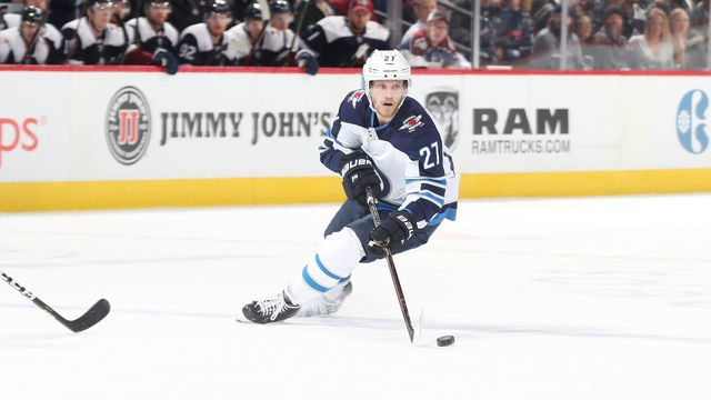 DENVER, CO - APRIL 04: Nikolaj Ehlers #27 of the Winnipeg Jets skates against the Colorado Avalanche at the Pepsi Center on April 4, 2019 in Denver, Colorado. The Avalanche defeated the Jets 3-2 in overtime.