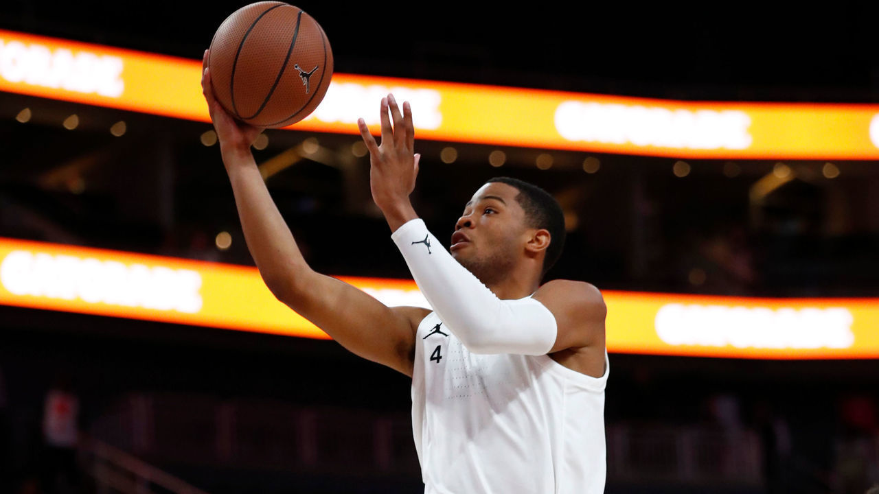 LAS VEGAS, NV - APRIL 20: Cassius Stanley (4) JBN Home Team wing drives to the basket during The 18th Annual Jordan Brand Classic boys basketball game on April 20, 2019 at T-Mobile Arena in Las Vegas, Nevada.