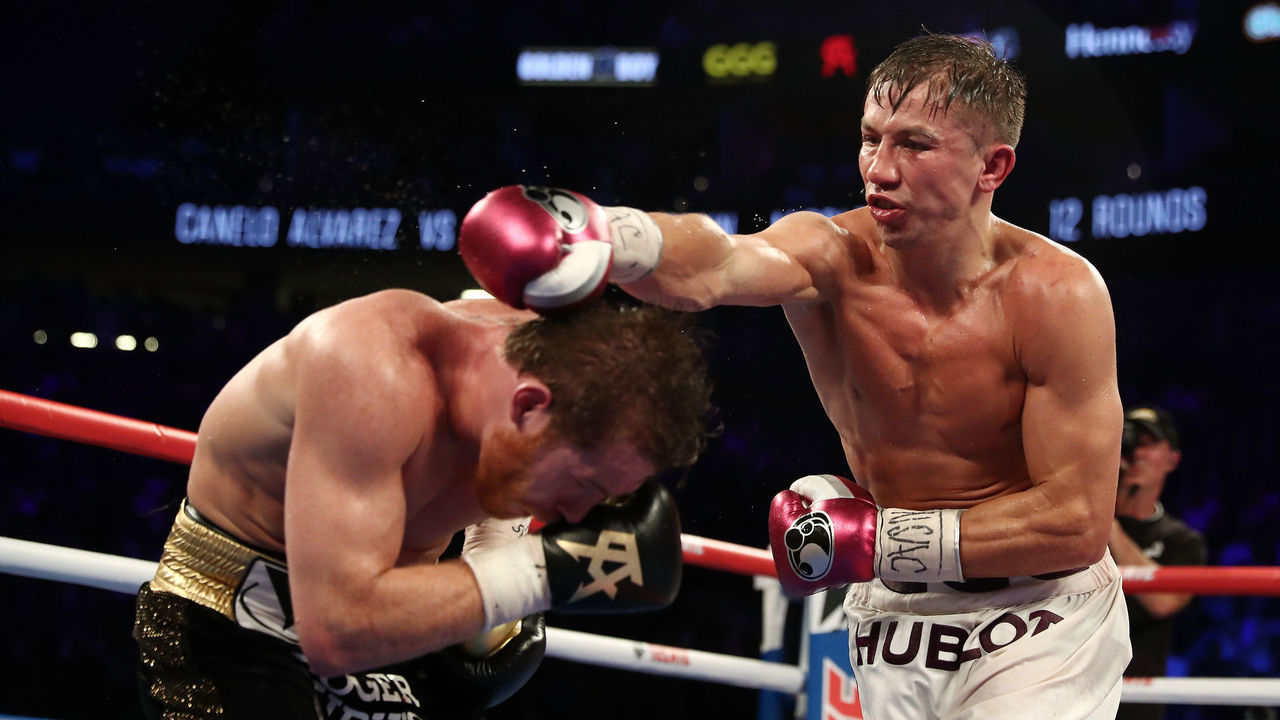 LAS VEGAS, NV - SEPTEMBER 15: Gennady Golovkin punches Canelo Alvarez during their WBC/WBA middleweight title fight at T-Mobile Arena on September 15, 2018 in Las Vegas, Nevada.
