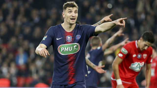 PARIS, FRANCE - FEBRUARY 26: Thomas Meunier of PSG during the French Cup (Coupe de France) quarter-final match between Paris Saint-Germain (PSG) and Dijon Football Cote-d'Or (DFCO) at Parc des Princes stadium on February 26, 2019 in Paris, France.