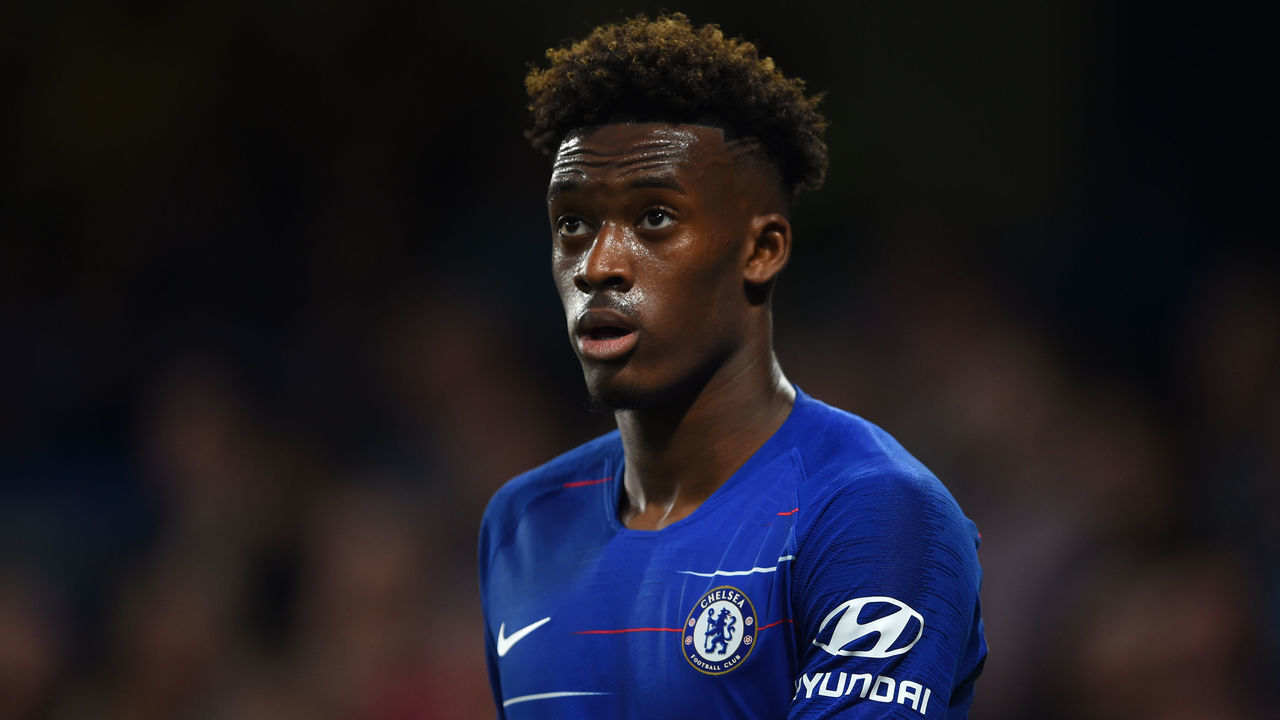LONDON, ENGLAND - APRIL 22: Callum Hudson-Odoi of Chelsea reacts during the Premier League match between Chelsea FC and Burnley FC at Stamford Bridge on April 22, 2019 in London, United Kingdom.
