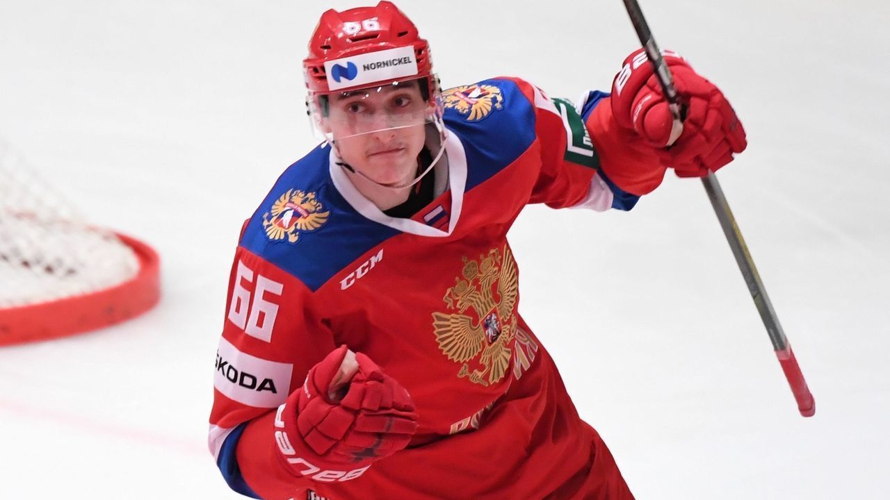 Russia's Ilya Mikheyev reacts after scoring his team's second goal during the Beijer Hockey Games match between Sweden and Russia at Hovet arena in Stockholm, Sweden on February 9, 2019.