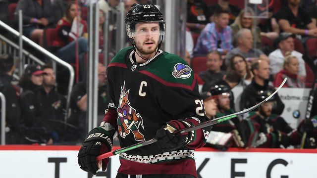 GLENDALE, AZ - APRIL 06: Oliver Ekman-Larsson #23 of the Arizona Coyotes skates up ice against the Winnipeg Jets at Gila River Arena on April 6, 2019 in Glendale, Arizona.