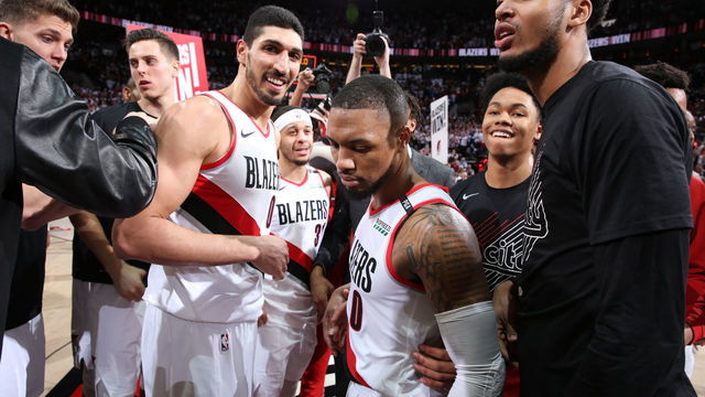 PORTLAND, OR - APRIL 23: Damian Lillard #0 of the Portland Trail Blazers reacts against the Oklahoma City Thunder after Game Five of Round One of the 2019 NBA Playoffs on April 23, 2019 at the Moda Center in Portland, Oregon. Mandatory Copyright Notice: Copyright 2019 NBAE