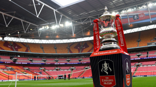 LONDON, ENGLAND - APRIL 07: The FA Cup trophy during the FA Cup Semi Final match between Watford and Wolverhampton Wanderers at Wembley Stadium on April 7, 2019 in London, England.