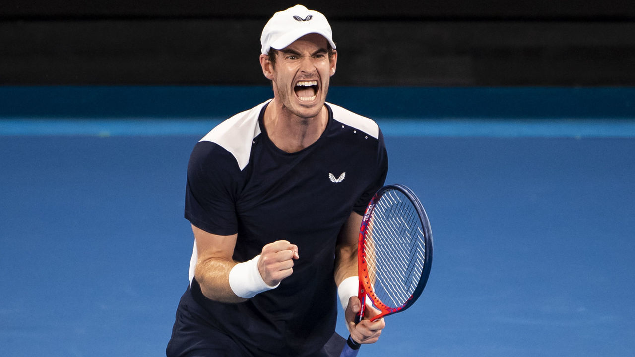 MELBOURNE, AUSTRALIA - JANUARY 14: Andy Murray of Great Britain celebrates in his first round match against Roberto Bautista Agut of Spain during day one of the 2019 Australian Open at Melbourne Park on January 14, 2019 in Melbourne, Australia.