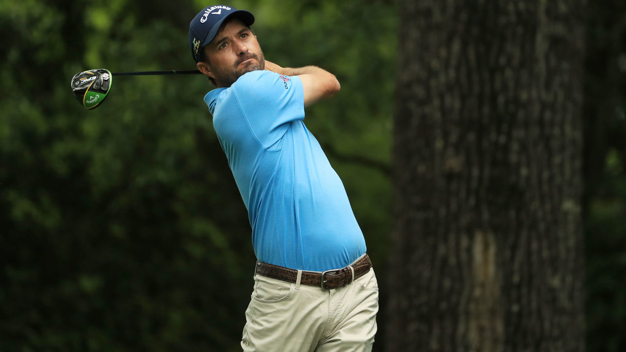 AUGUSTA, GEORGIA - APRIL 13: Kevin Kisner of the United States plays his shot from the second tee during the third round of the Masters at Augusta National Golf Club on April 13, 2019 in Augusta, Georgia.