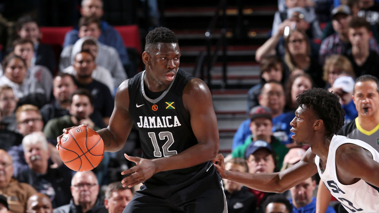 PORTLAND, OR - APRIL 12: Kofi Cockburn #12 of World Team handles the ball against the USA Team on April 12, 2019 at the Moda Center Arena in Portland, Oregon. NOTE TO USER: User expressly acknowledges and agrees that, by downloading and or using this photograph, user is consenting to the terms and conditions of USA Basketball. Mandatory Copyright Notice: Copyright 2019