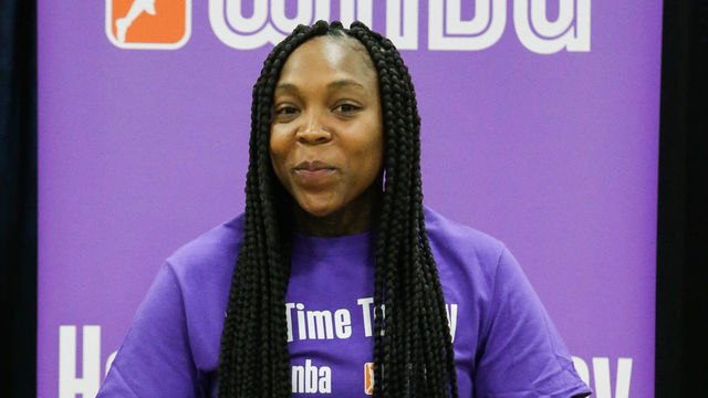NEWBURY PARK, CA - MARCH 28: Cappie Pondexter #25 of the Indiana Fever smiles during a panel at Her Time To Play basketball clinic hosted by JR.NBA and WNBA with on March 28, 2019 at Mamba Sports Academy in Newbury Park, California. NOTE TO USER: User expressly acknowledges and agrees that, by downloading and/or using this photograph, User is consenting to the terms and conditions of Getty Images License Agreement. Mandatory Copyright Notice: Copyright 2019 NBAE