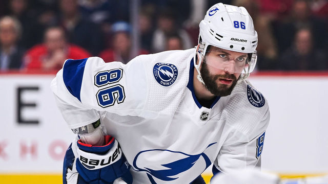 MONTREAL, QC - APRIL 02: Tampa Bay Lightning right wing Nikita Kucherov (86) waits for a faceoff during the Tampa Bay Lightning versus the Montreal Canadiens game on April 02, 2019, at Bell Centre in Montreal, QC