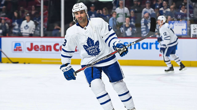 MONTREAL, QC - APRIL 06: Look on Toronto Maple Leafs center Nazem Kadri (43) at warm-up before the Toronto Maple Leafs versus the Montreal Canadiens game on April 06, 2019, at Bell Centre in Montreal, QC