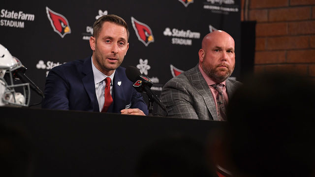 TEMPE, AZ - JANUARY 09: Arizona Cardinals new head coach Kliff Kingsbury talks to the media at the Arizona Cardinals Training Facility on January 9, 2019 in Tempe, Arizona.