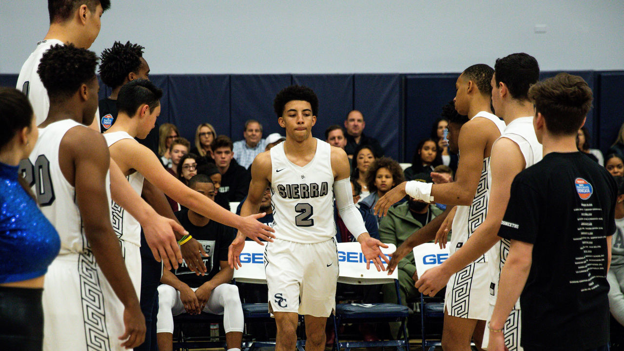 CHATSWORTH, CALIFORNIA - JANUARY 04: Scotty Pippen Jr. #2 of Sierra Canyon is introduced in a game against Mayfair on January 04, 2019 in Chatsworth, California.