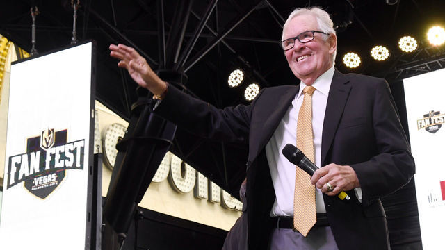 LAS VEGAS, NV - JANUARY 14: Vegas Golden Knights Chairman, CEO and Governor Bill Foley waves to the crowd during the Vegas Golden Knights Fan Fest at the Fremont Street Experience on January 14, 2018 in Las Vegas, Nevada.