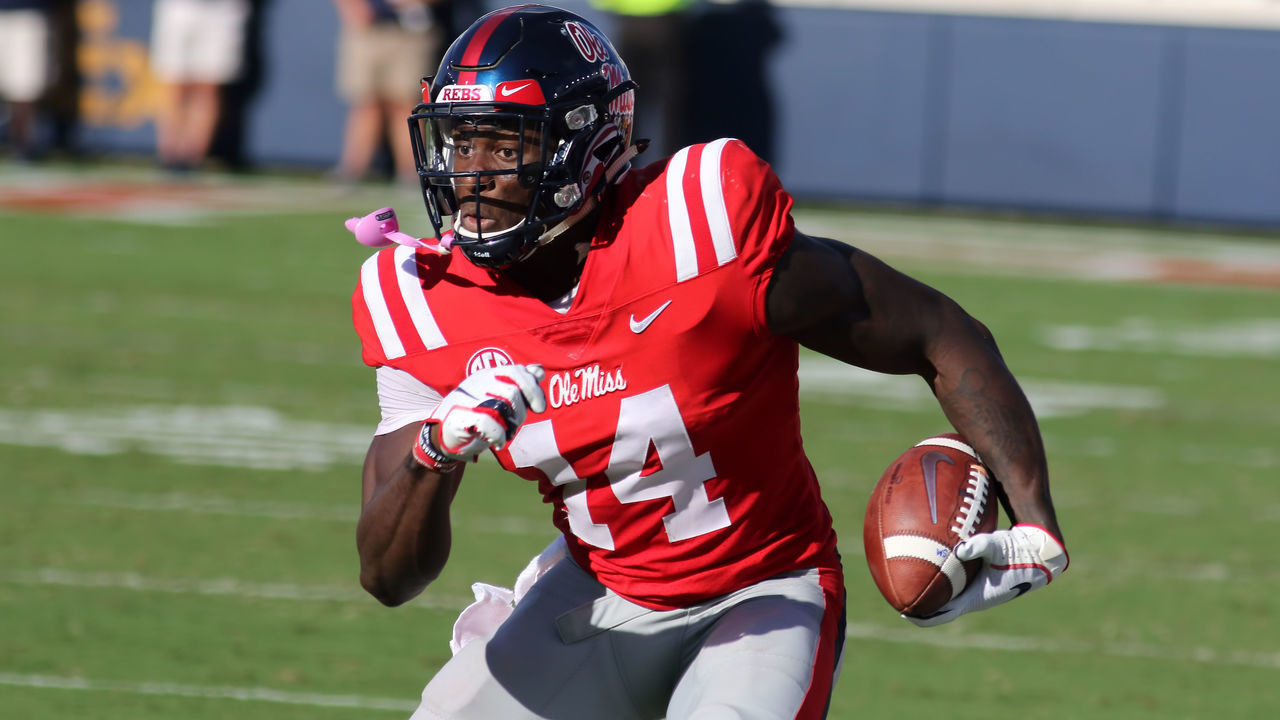 OXFORD, MS - OCTOBER 06: Ole Miss Rebels wide receiver D.K. Metcalf (14) during the game between Ole Miss Rebels and Louisiana Monroe Warhawks on Saturday, October 6, 2018 at Vaught-Hemingway Stadium in Oxford, MS.
