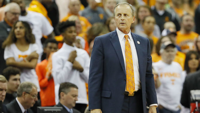 LOUISVILLE, KENTUCKY - MARCH 28: Head coach Rick Barnes of the Tennessee Volunteers reacts against the Purdue Boilermakers during the second half of the 2019 NCAA Men's Basketball Tournament South Regional at the KFC YUM! Center on March 28, 2019 in Louisville, Kentucky.