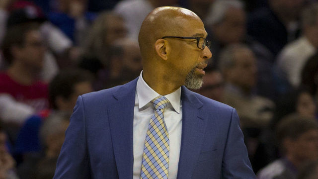 PHILADELPHIA, PA - APRIL 15: Assistant coach Monty Williams of the Philadelphia 76ers looks on against the Brooklyn Nets in Game Two of Round One of the 2019 NBA Playoffs at the Wells Fargo Center on April 15, 2019 in Philadelphia, Pennsylvania.