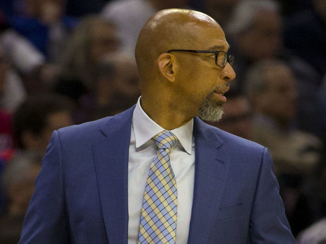 PHILADELPHIA, PA - APRIL 15: Assistant coach Monty Williams of the Philadelphia 76ers looks on against the Brooklyn Nets in Game Two of Round One of the 2019 NBA Playoffs at the Wells Fargo Center on April 15, 2019 in Philadelphia, Pennsylvania.