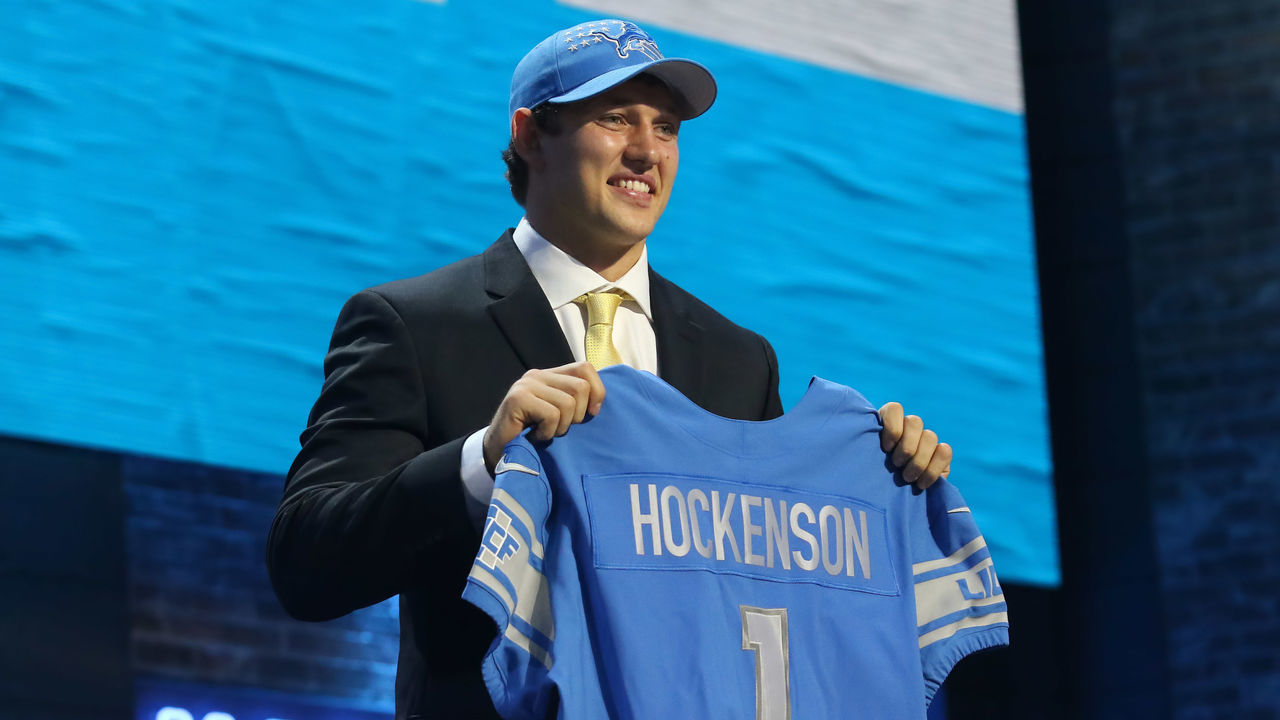 NASHVILLE, TN - APRIL 25: Iowa tight end T.J. Hockenson is selected by Detroit Lions with the 8th pick in the first round of the 2019 NFL Draft on April 25, 2019, at the Draft Main Stage on Lower Broadway in downtown Nashville, TN.