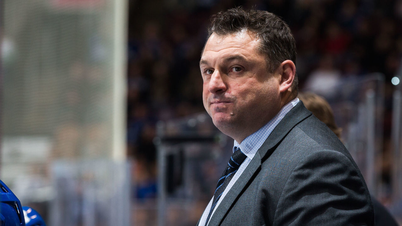 TORONTO, ON - DECEMBER 20: Toronto Maple Leafs assistant coach D.J. Smith looks on against the Florida Panthers during the third period at the Scotiabank Arena on December 20, 2018 in Toronto, Ontario, Canada.