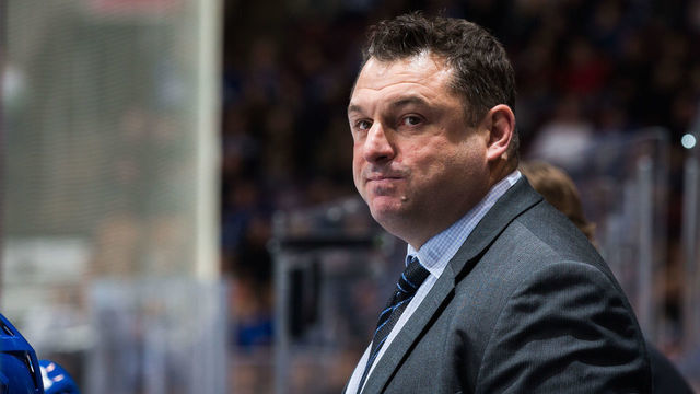 TORONTO, ON - DECEMBER 20: Toronto Maple Leafs assistant coach D.J. Smith looks on against the Florida Panthers during the third period at the Scotiabank Arena on December 20, 2018 in Toronto, Ontario, Canada.