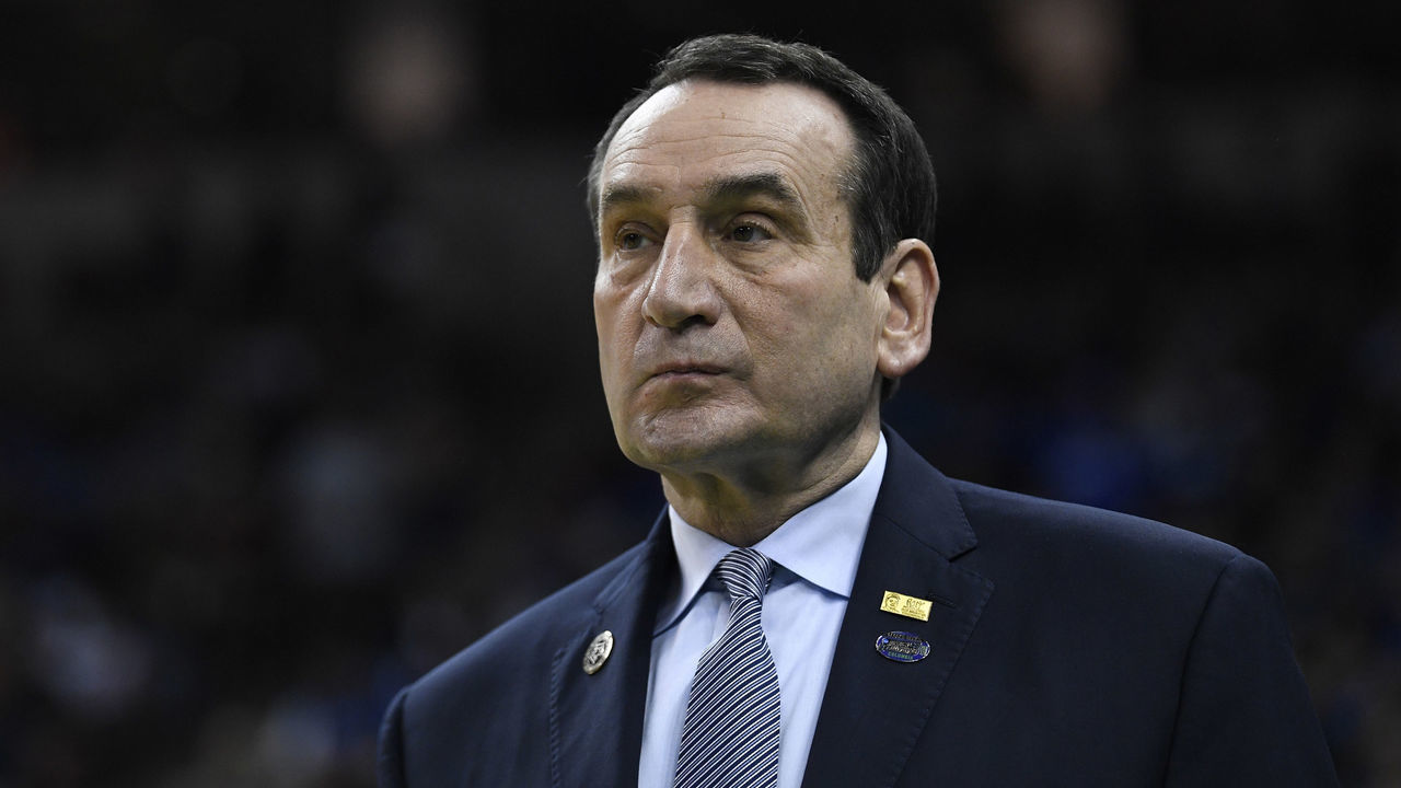 COLUMBIA, SC - MARCH 24: Head coach Mike Krzyzewski of the Duke Blue Devils watches his team warm up before taking on the UCF Knights in the second round of the 2019 NCAA Men's Basketball Tournament held at Colonial Life Arena on March 24, 2019 in Columbia, South Carolina.