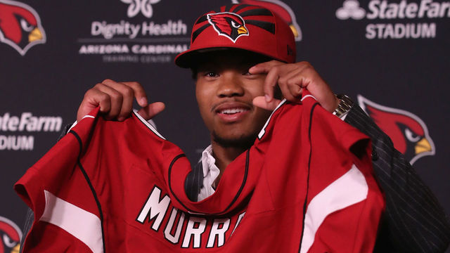 TEMPE, ARIZONA - APRIL 26: Quarterback Kyler Murray of the Arizona Cardinals poses during a press conference at the Dignity Health Arizona Cardinals Training Center on April 26, 2019 in Tempe, Arizona. Murray was the first pick overall by the Arizona Cardinals in the 2019 NFL Draft.