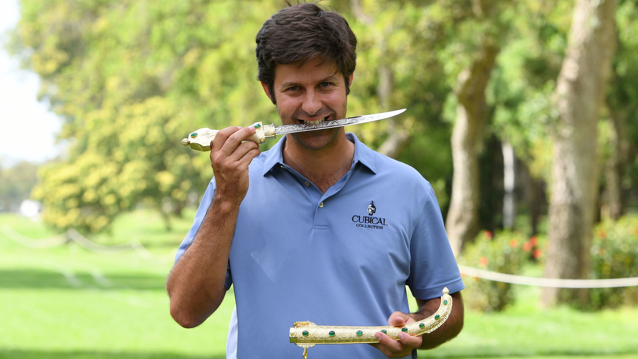 RABAT, MOROCCO - APRIL 28: Jorge Campillo of Spain poses for a photo with the trophy after winning the Trophee Hassan II during Day Four of the Trophee Hassan II at Royal Golf Dar Es-Salam on April 28, 2019 in Rabat, Morocco.