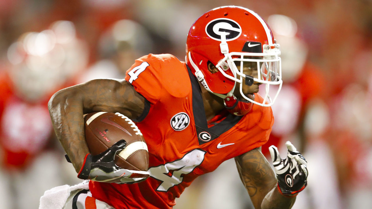 ATHENS, GA - OCTOBER 06: Georgia Bulldogs wide receiver Mecole Hardman (4) rushes during the Vanderbilt Commodores v Georgia Bulldogs game on October 6, 2018 at Sanford Stadium in Athens, GA.
