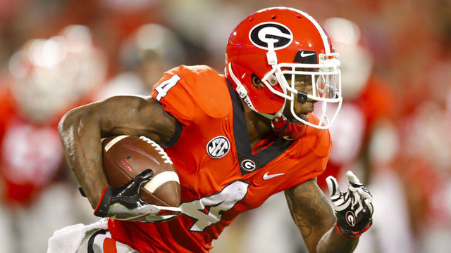 ATHENS, GA - OCTOBER 06: Georgia Bulldogs wide receiver Mecole Hardman (4) rushes during the Vanderbilt Commodores v Georgia Bulldogs game on October 6, 2018 at Sanford Stadium in Athens, GA.