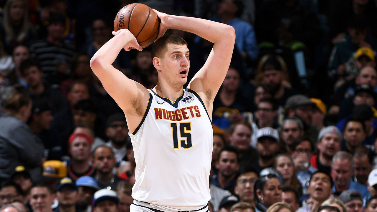 DENVER, CO - APRIL 29: Nikola Jokic #15 of the Denver Nuggets looks to pass against the Portland Trail Blazers during Game One of the Western Conference Semifinals of the 2019 NBA Playoffs on April 29, 2019 at the Pepsi Center in Denver, Colorado. NOTE TO USER: User expressly acknowledges and agrees that, by downloading and/or using this photograph, user is consenting to the terms and conditions of the Getty Images License Agreement. Mandatory Copyright Notice: Copyright 2019 NBAE