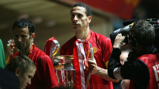 MOSCOW - MAY 21: Rio Ferdinand of Manchester United holds the trophy after the UEFA Champions League Final match between Manchester United and Chelsea at the Luzhniki Stadium on May 21, 2008 in Moscow, Russia.