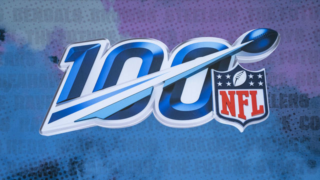 INDIANAPOLIS, IN - MARCH 1: A 2019 NFL Combine logo is seen at the 2019 NFL Combine at Lucas Oil Stadium on March 1, 2019 in Indianapolis, Indiana.