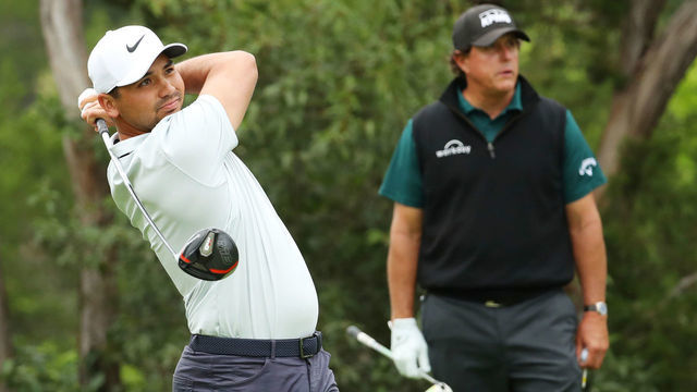 AUSTIN, TEXAS - MARCH 29: Jason Day of Australia plays his shot from the second tee in his match against Phil Mickelson of the United States during the third round of the World Golf Championships-Dell Technologies Match Play at Austin Country Club on March 29, 2019 in Austin, Texas.