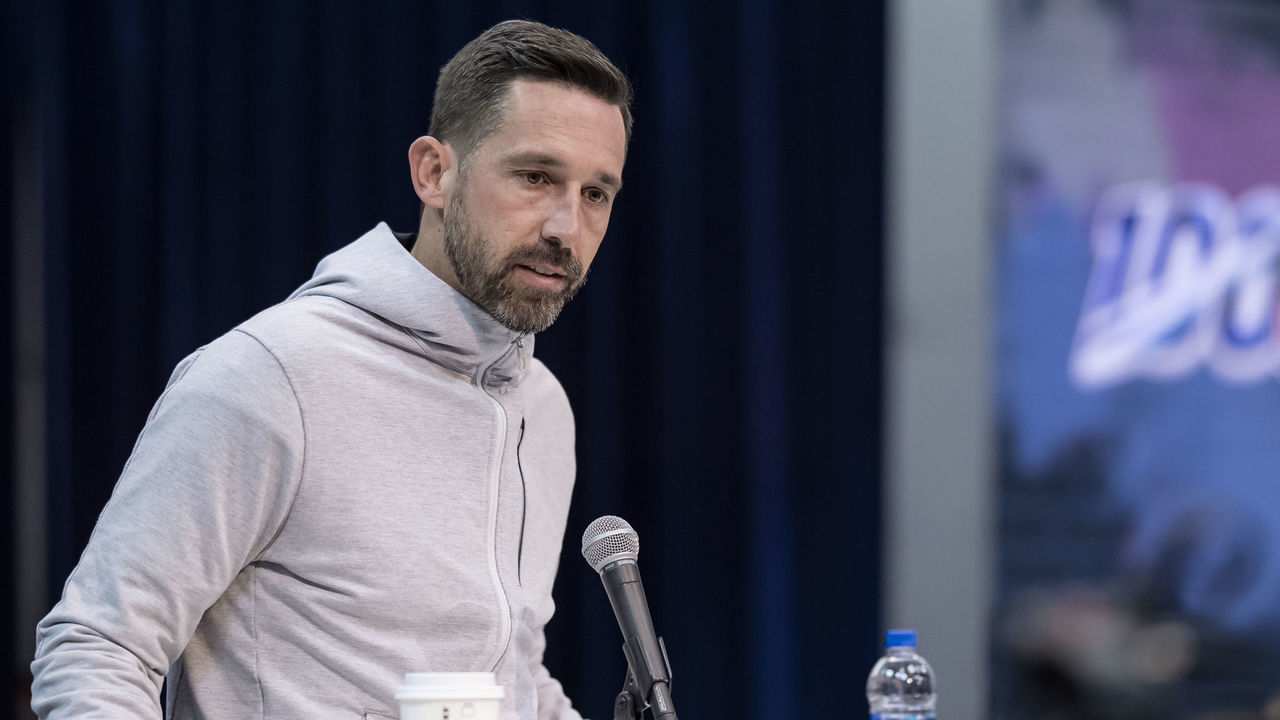 INDIANAPOLIS, IN - FEBRUARY 27: Kyle Shanahan head coach of the San Francisco 49ers is seen at the 2019 NFL Combine at Lucas Oil Stadium on February 28, 2019 in Indianapolis, Indiana.