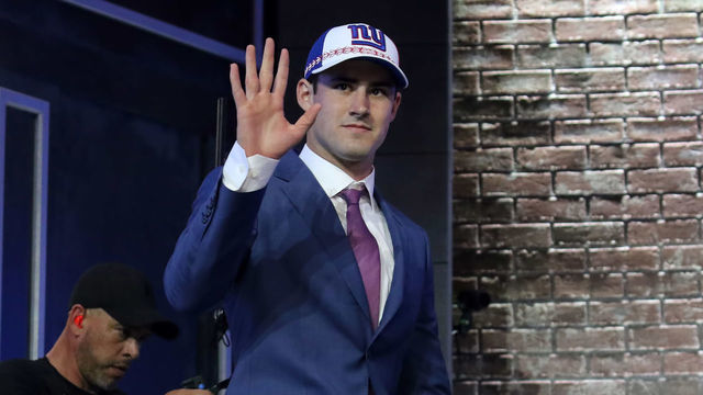 NASHVILLE, TN - APRIL 25: Duke quarterback Daniel Jones is selected with the 6th pick by the New York Giants during the first round of the 2019 NFL Draft on April 25, 2019, at the Draft Main Stage on Lower Broadway in downtown Nashville, TN.