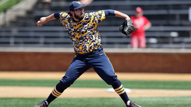 WINSTON-SALEM, NC - JUNE 02: West Virginia's Alek Manoah. The West Virginia University Mountaineers played the University of Maryland Terrapins on June 2, 2017, at David F. Couch Ballpark in Winston-Salem, NC in NCAA Division I College Baseball Tournament Winston-Salem Regional Game 1. West Virginia won the game 9-1.