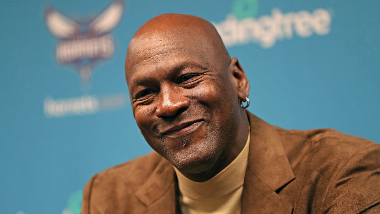 CHARLOTTE, NC- FEBRUARY 12: Owner of the Charlotte Hornets, Michael Jordan, hosts a press conference for media before NBA All-Star Weekend at the Spectrum Center in Charlotte, North Carolina on February 12, 2019. Mandatory Copyright Notice: Copyright 2019 NBAE