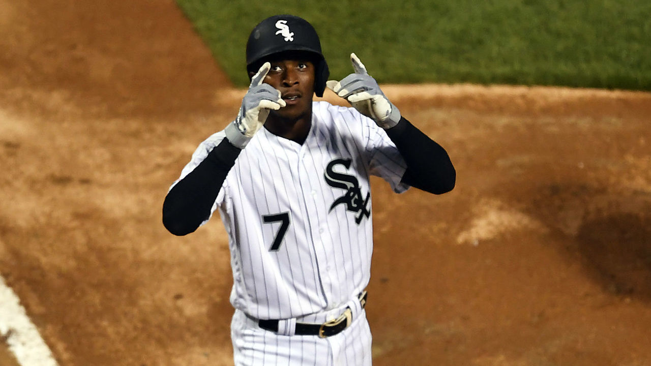 CHICAGO, IL - APRIL 29: Chicago White Sox shortstop Tim Anderson (7) reacts at home plate after hitting a two run home run in the third inning against the Baltimore Orioles on April 29, 2019 at Guaranteed Rate Field in Chicago, Illinois.