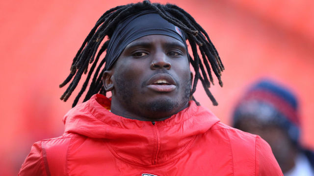 KANSAS CITY, MO - JANUARY 20: Kansas City Chiefs wide receiver Tyreek Hill (10) before the AFC Championship Game game between the New England Patriots and Kansas City Chiefs on January 20, 2019 at Arrowhead Stadium in Kansas City, MO.