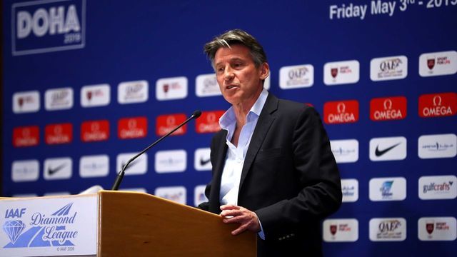DOHA, QATAR - MAY 02: IAAF President Sebastian Coe speaks during a press conference ahead of the IAAF Diamond League - Doha at Intercontinental Hotel on May 02, 2019 in Doha, Qatar.